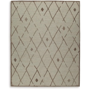 image:imageSignature Design by Ashley Guyford Casual Handmade Wool Indoor 8 x 10 Rug with Geometric Pattern Beige amp Light Brown