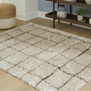 image:imageSignature Design by Ashley Wrenlow Casual Indoor Stain Resistant Geometric 5 x 7 Shag Rug Gray amp WhiteBeige  Brown