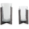 image:imageSignature Design by Ashley Garekton Casual Candle Holder Set for Pillar Candles Set of 2 Gray amp Glass
