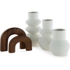 image:imageSignature Design by Ashley Carterworth Minimalist Indoor Ceramic Vase and Sculpture Accessory Set with Wide Mouth Set of 5 White amp Dark Brown