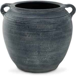 image:imageSignature Design by Ashley 12 Inch Rustic Ceramic Vase Distressed WhiteDark Blue