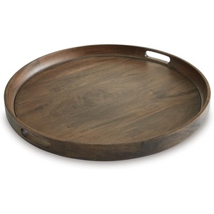 image:imageSignature Design by Ashley 24 Inch Gray Brown Round Wood Tray
