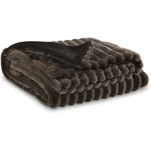 image:imageSignature Design by Ashley Alsonwell Throw Grey Striped Faux Fur BlanketDark Brown