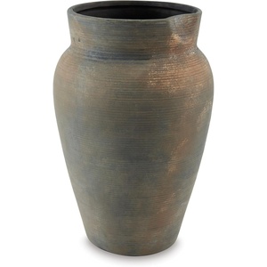 image:imageSignature Design by Ashley Brickmen Ceramic Vase 15 Inch Tall Rustic Tabletop Accent Textured Antique Gray Finish NonWatertight Decor for Faux and Dried Flowers Gray and Tan