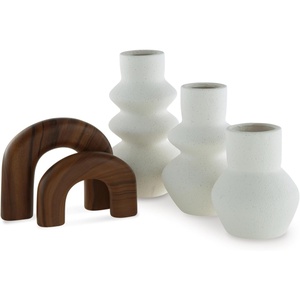 image:imageSignature Design by Ashley Carterworth Minimalist Indoor Ceramic Vase and Sculpture Accessory Set with Wide Mouth Set of 5 White amp Dark Brown
