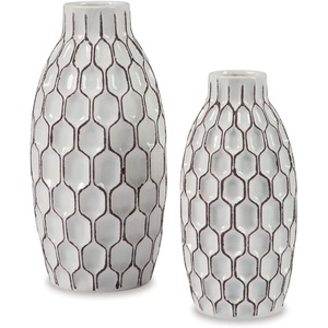 image:imageSignature Design by Ashley Dionna Geometric 2 Piece Ceramic Bottle Neck Vase Set White and Brown