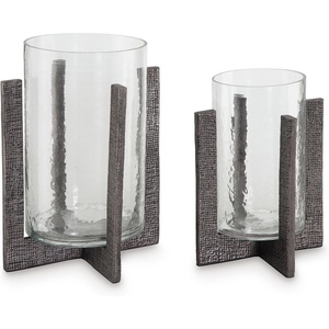 image:imageSignature Design by Ashley Garekton Casual Candle Holder Set for Pillar Candles Set of 2 Gray amp Glass