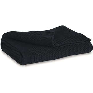 image:imageSignature Design by Ashley Lightweight Knit Cotton Throw Blanket GrayKnit Black