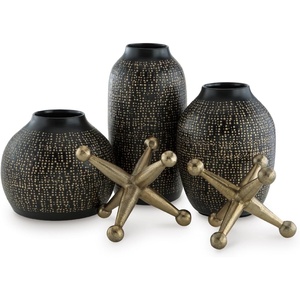 image:imageSignature Design by Ashley Metal Shelf Decor Set White amp Gold Set of 5Black  Gold