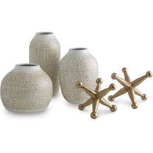 image:imageSignature Design by Ashley Metal Shelf Decor Set White amp Gold Set of 5White  Gold