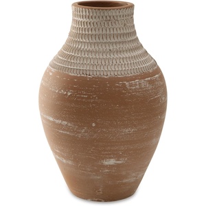 image:imageSignature Design by Ashley Reclove Casual Indoor Abstract Terra Cotta Tabletop Vase White amp Light BrownWhite  Light Brown