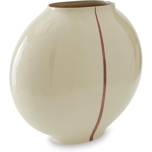image:imageSignature Design by Ashley Sheabourne Contemporary Glass Vase Large 13 Inch Width Wide Mouth HandPainted CopperTone Line Tabletop Console Decor for Dry Florals Cream 125 H13 W x 775 D x 12 H