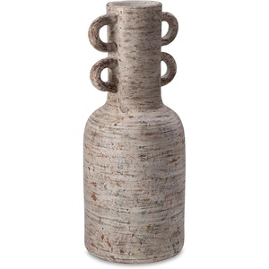 image:imageSignature Design by Ashley Wellbridge Traditional Indoor Abstract Terra Cotta Tabletop Vase with Handle White amp Light Brown