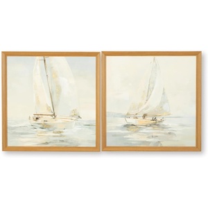 image:imageSignature Design by Ashley Winbrook Coastal Hand Painted Wall Art Set 30 x 30 Inches Set of 2 Beige amp Light Gray
