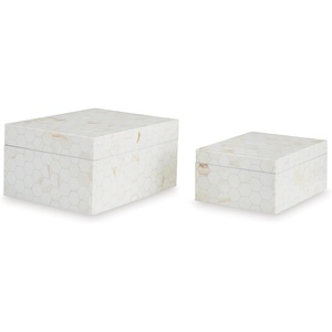 image:imageSignature Design by Ashley Wood Mosaic Decorative Box Set of 2 with LidsCream