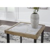 image:imageSignature Design by Ashley Montia Modern StoneTabletop End Table with Cross Legs Dark Brown amp Black