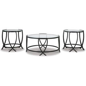 image:imageSignature Design by Ashley 3Piece Glass Top Round Coffee Table Set Black