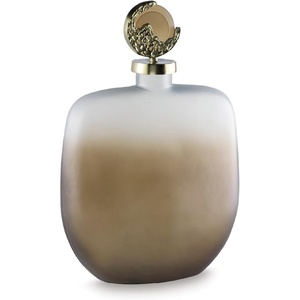 image:imageSignature Design by Ashley Acario Traditional Frosted Glass Jar with Cast Aluminum Textured Topper Light Brown and Metallic 1125 W x 538 D x 1763 H4186 Ounces