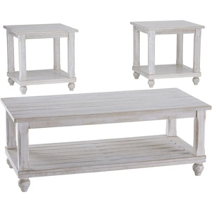 image:imageSignature Design by Ashley Cloudhurst Farmhouse 3Piece Table Set Includes 1 Coffee Table and 2 End Tables with Lower Storage Shelf White with Rustic Finish