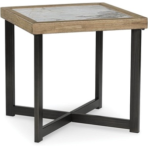 image:imageSignature Design by Ashley Montia Modern StoneTabletop End Table with Cross Legs Dark Brown amp Black
