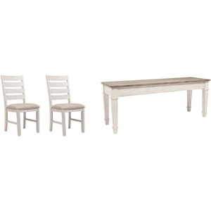 image:imageSignature Design by Ashley Skempton 20 Modern Farmhouse Dining Room Chair 2 Count Whitewash Skempton Farmhouse Storage BenchChair  Bench  White  Light Brown