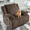 image:imageSignature Design by Ashley Top Tier Rocker Recliner Chair Oversized Wide Seat Cozy Corduroy Velvet Polyester Upholstery Manual Pull Tab Lounge Chair for Living Room No Assembly Required ChocolateDark Brown