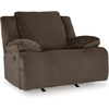 image:imageSignature Design by Ashley Top Tier Rocker Recliner Chair Oversized Wide Seat Cozy Corduroy Velvet Polyester Upholstery Manual Pull Tab Lounge Chair for Living Room No Assembly Required ChocolateDark Brown
