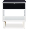 image:imageSignature Design by Ashley Gardoni Modern GlassTabletop End Table with 1 Drawer Open Shelf and High Gloss Finish White amp Black