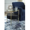 image:imageSignature Design by Ashley Nedman Modern Tempered Glass Tabletop Accent Table with Speaker Shelf USB and Qi Wireless Charging Options Black amp Metallic