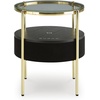 image:imageSignature Design by Ashley Nedman Modern Tempered Glass Tabletop Accent Table with Speaker Shelf USB and Qi Wireless Charging Options Black amp Metallic