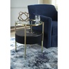 image:imageSignature Design by Ashley Nedman Modern Tempered Glass Tabletop Accent Table with Speaker Shelf USB and Qi Wireless Charging Options Black amp Metallic