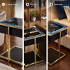 image:imageSignature Design by Ashley Rexwell Modern Glass Top Accent Table with Speaker Wireless Charging LED Lights and USB Ports Black amp Metallic