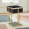 image:imageSignature Design by Ashley Rexwell Modern Glass Top Accent Table with Speaker Wireless Charging LED Lights and USB Ports Black amp Metallic