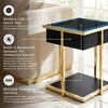image:imageSignature Design by Ashley Rexwell Modern Glass Top Accent Table with Speaker Wireless Charging LED Lights and USB Ports Black amp Metallic