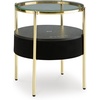 image:imageSignature Design by Ashley Nedman Modern Tempered Glass Tabletop Accent Table with Speaker Shelf USB and Qi Wireless Charging Options Black amp Metallic