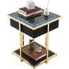 image:imageSignature Design by Ashley Rexwell Modern Glass Top Accent Table with Speaker Wireless Charging LED Lights and USB Ports Black amp Metallic