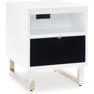 image:imageSignature Design by Ashley Gardoni Modern 1Drawer Chairside End Table with USB Ports Open Shelf and High Gloss Finish White amp Black