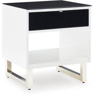 image:imageSignature Design by Ashley Gardoni Modern GlassTabletop End Table with 1 Drawer Open Shelf and High Gloss Finish White amp Black