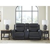image:imageSignature Design by Ashley Leather Power Reclining Loveseat with ConsoleBlack