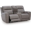 image:imageSignature Design by Ashley Leather Power Reclining Loveseat with ConsoleGrey