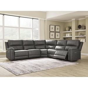image:imageSignature Design by Ashley 5Piece Leather Power Reclining SectionalGrey