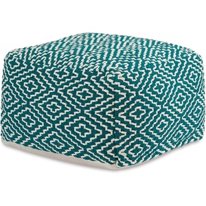 image:imageSignature Design by Ashley Brynnsen Casual Handwoven Geometric Pouf Green amp WhiteGreen and White