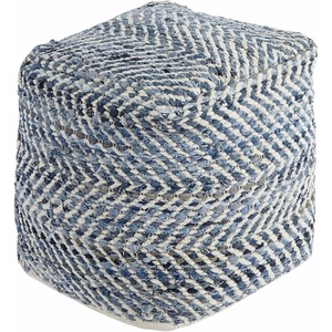 image:imageSignature Design by Ashley Chevron Pouf Ottoman Blue Denim Foot RestBlue  White