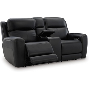 image:imageSignature Design by Ashley Leather Power Reclining Loveseat with ConsoleBlack