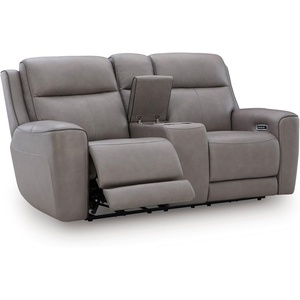 image:imageSignature Design by Ashley Leather Power Reclining Loveseat with ConsoleGrey