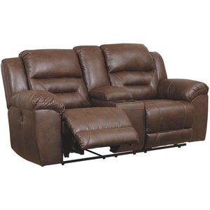 image:imageSignature Design by Ashley Power Reclining Faux Leather Sofa StonelandBrown