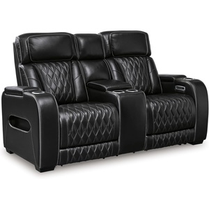 image:imageSignature Design by Ashley Power Reclining Loveseat with Console GrayBlack