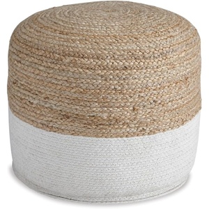 image:imageSignature Design by Ashley Sweed Valley Jute amp Cotton Pouf 19 x 19 Inches Beige amp WhiteWhite