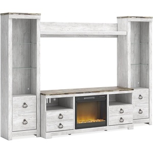 image:imageSignature Design by Ashley 4Piece Fireplace Entertainment Center WhiteWhitewashBrown