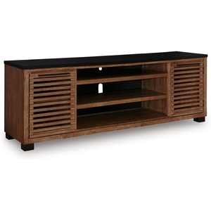image:imageSignature Design by Ashley Robbinsdale Casual 72 TV Stand for TVs up to 82 with Cabinet Doors and Adjustable Shelves WhiteLight Brown  Black